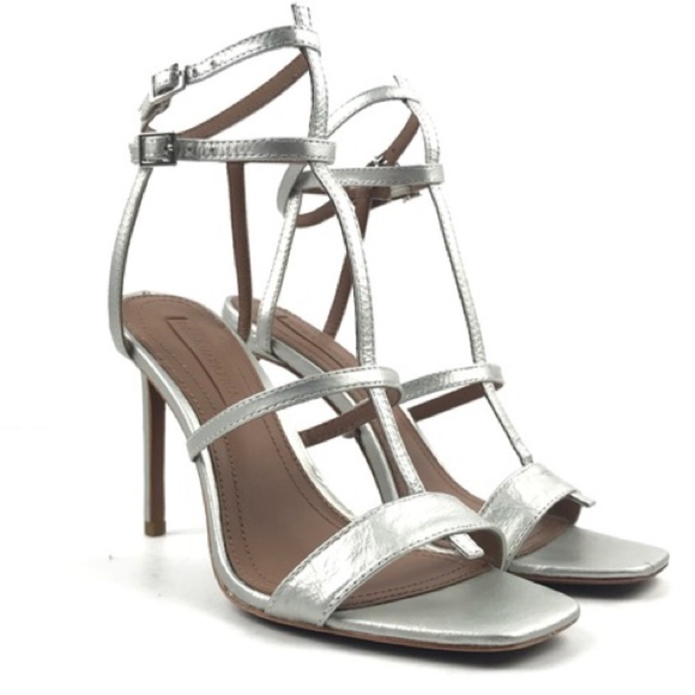 Size 9  BCBGMaxazria Iliana silver leather heels